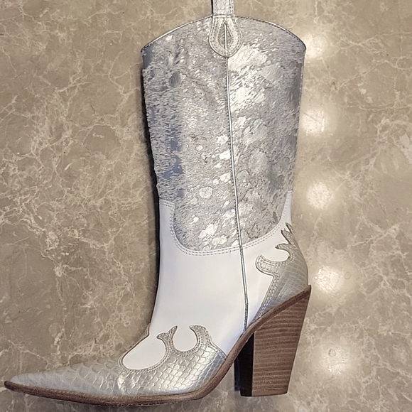 PARA RAIO Genuine Leather Western Silver & White Cowgirl Boots, Sz 9 - Picture 7 of 16